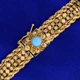 Vintage 7 1/2 Inch Designer Link Turquoise Bracelet In 19k Yellow Gold