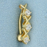 1/3ct Tw 3-stone Cz Belly Button Ring In 10k Yellow Gold