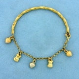 Teddy Bear Heart Bangle Charm Bracelet In 14k Yellow Gold