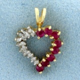 1/2ct Tw Ruby And Diamond Heart Pendant In 14k Yellow Gold