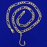 Fishing Hook Pendant On 19 Inch Figaro Chain Necklace In 14k Yellow Gold