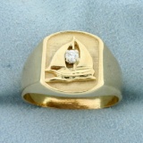 Men's Diamond Sailboat Ring In 14k Yellow Gold