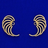Wing Design Stud Earring Jackets In 14k Yellow Gold