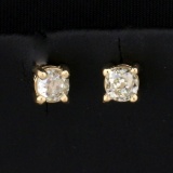 Over 1ct Tw Old Mine Cut Diamond Stud Earrings With Screw Backs In 14k Yellow Gold