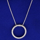 1/2ct Tw Diamond Circle Pendant On Foxtail Link Chain In 14k White Gold