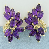 Amethyst And Diamond Statement Earrings In 14k Yellow Gold