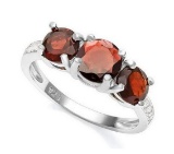 Classic Garnet 3-stone Ring In Sterling Silver