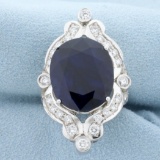 Over 20ct Tw Natural Sapphire And Diamond Ring In 14k White Gold