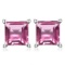 6mm Square Step Cut Lab Pink Sapphire Earrings In Sterling Silver