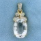 Vintage 10ct White Topaz And Diamond Pendant In 14k Yellow Gold