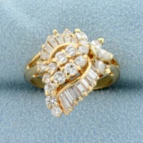 Vintage 2ct Tw Diamond Designer Ring In 14k Yellow Gold