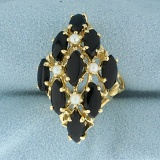 Vintage Onyx And Pearl Ring In 14k Yellow Gold