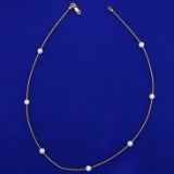 Italian Made Pearl Wire Necklace In 10k Yellow Gold