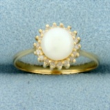 Diamond And Akoya Pearl Flower Ring In 14k Yellow Gold