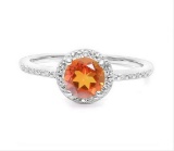 Azotic Topaz & Diamond Halo Ring In Sterling Silver