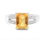 2ct Golden Citrine & Diamond Ring In Sterling Silver