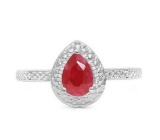 Ruby & Diamond Halo Ring In Sterling Silver