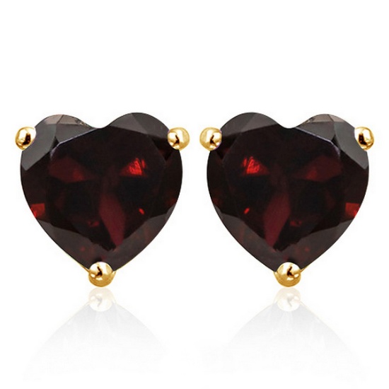 6mm Garnet Heart Stud Earrings In 10k Yellow Gold