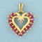 Vintage 1/2ct Tw Ruby And Diamond Heart Pendant In 10k Yellow Gold
