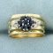 Natural Sapphire And Diamond Flower Design Ring In 14k Yellow Gold