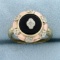 Vintage Tri-color Onyx And Diamond Ring In 10k Yellow, White And Rose Gold