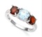 Classic Blue Topaz & Garnet 3-stone Ring In Sterling Silver