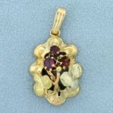 Garnet 3d Flower Pendant In 14k Yellow Gold