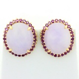 Large 30ct Tw Purple Jade And Amethyst Earrings In 14k Yellow Gold