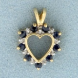 Sapphire And Diamond Heart Pendant In 14k Yellow Gold