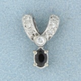 Natural Alexandrite And Diamond Pendant In 14k White Gold