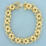 Italian Made Circle And Square Designer Link Bracelet In 14k Yellow Gold