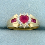 Pink Sapphire Heart And Diamond Ring In 14k Yellow Gold