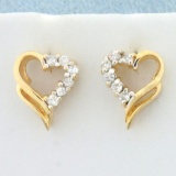 Diamond Heart Earrings In 14k Yellow Gold