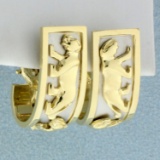 Panther Design J Hoop Earrings In 14k Yellow And White Gold
