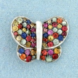 Effy Multi-sapphire Splash Butterfly Pendant Or Charm In Sterling Silver