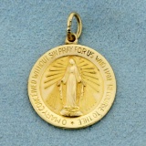 Miraculous Medal Or Medal Of Our Lady Of Grace Pendant Or Charm In 14k Yellow Gold