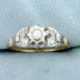 Vintage Solitaire Diamond Promise Ring In 14k Yellow And White Gold