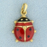 Italian Made Enamel Ladybug Charm Or Pendant In 14k Yellow Gold