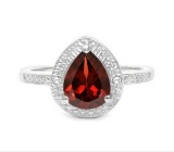 1.4ct Garnet & Diamond Halo Ring In Sterling Silver