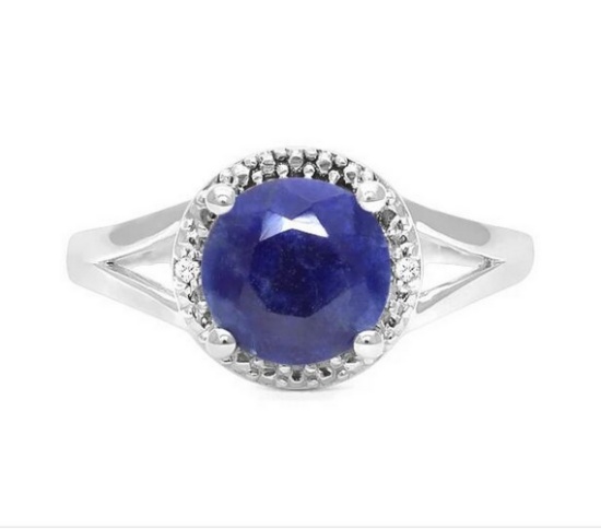 1.8ct Sapphire & Diamond Ring In Sterling Silver