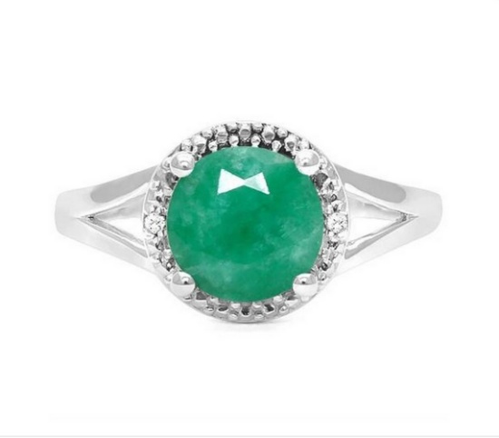 1.8ct Emerald & Diamond Ring In Sterling Silver
