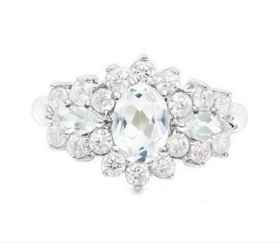 Aquamarine 3-stone Ring In Sterling Silver