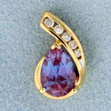1.5ct Lab Alexandrite And Diamond Pendant In 10k Yellow Gold