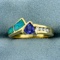 Tanzanite, Opal, And Diamond Bypass Ring In 14k Yellow Gold