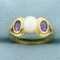 Cultured Akoya Pearl And Amethyst Ring In 14k Yellow Gold
