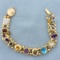Elaborate Colored Gemstone And Diamond Statement Bracelet In 14k Yellow Gold
