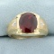 Men's 5ct Lab Ruby And Diamond Ring In 10k Yellow Gold