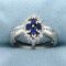 Sapphire And Diamond Halo Style Ring In 14k White Gold