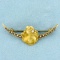 Antique Silhouette Goddess Pearl And Diamond Pin In 14k Yellow Gold