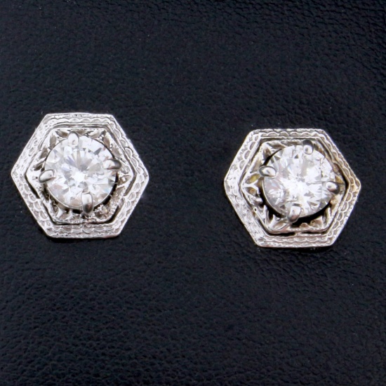 Vintage 1.6ct Tw Diamond Earrings In 14k White Gold